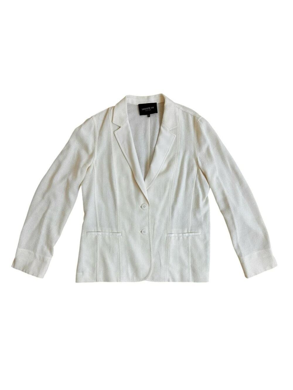 Lafayette 148 New York Structured Cream Textured Linen Blend Blazer
